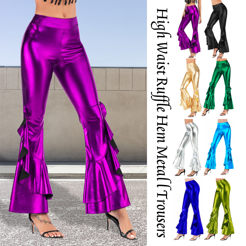 Wide Leg Trouser 70S - Pantalones acampanados brillantes para mujer, pantalones