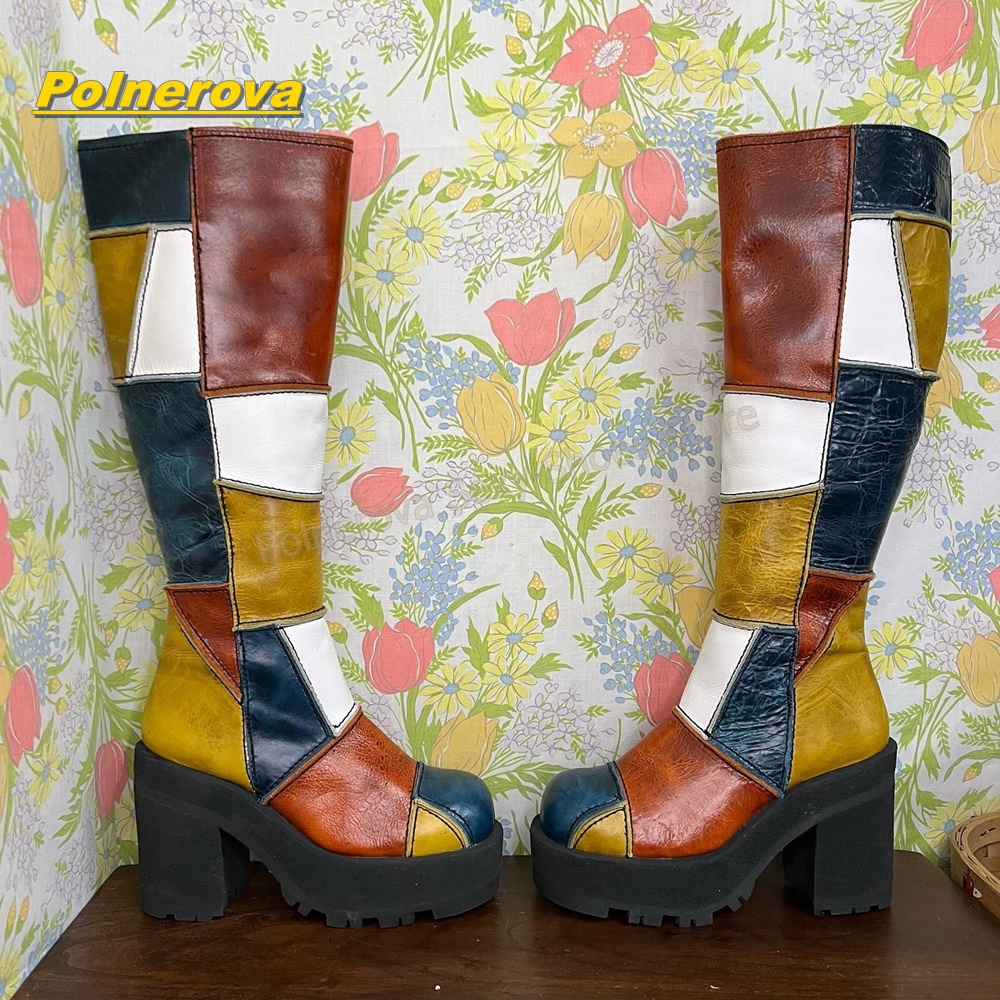Vintage Fashion Style - Botas Altas de Cuero con Parches