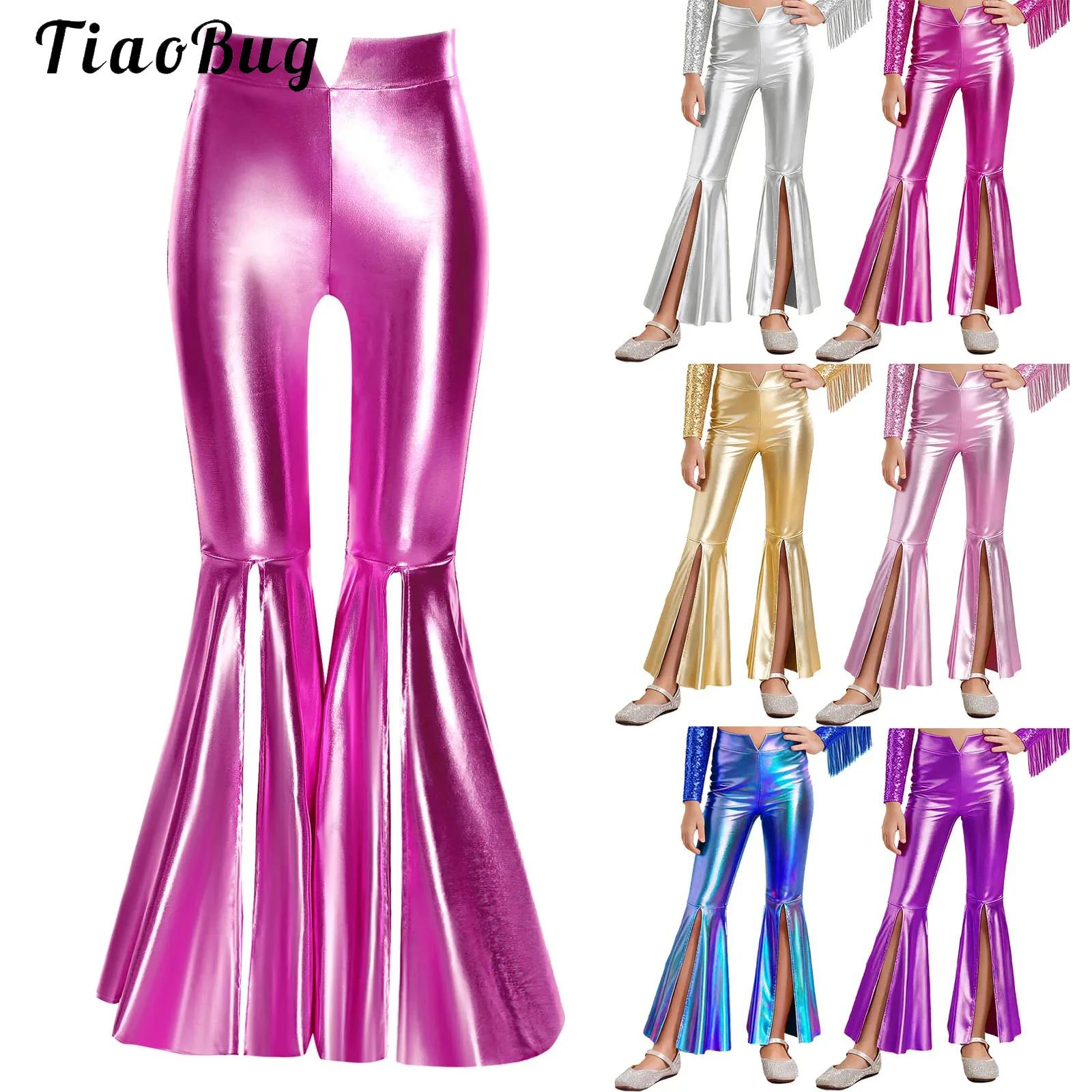 Wide Leg Trouser 70S - Leggings metálicos brillantes para niñas, pantalones
