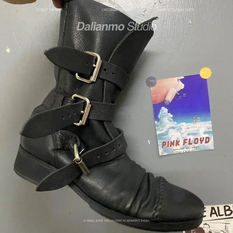 Botas de moto de cuero genuino - Vintage Fashion Style reseña y precio