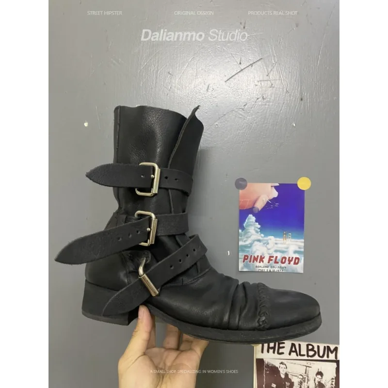Botas de moto de cuero genuino - Vintage Fashion Style reseña y precio